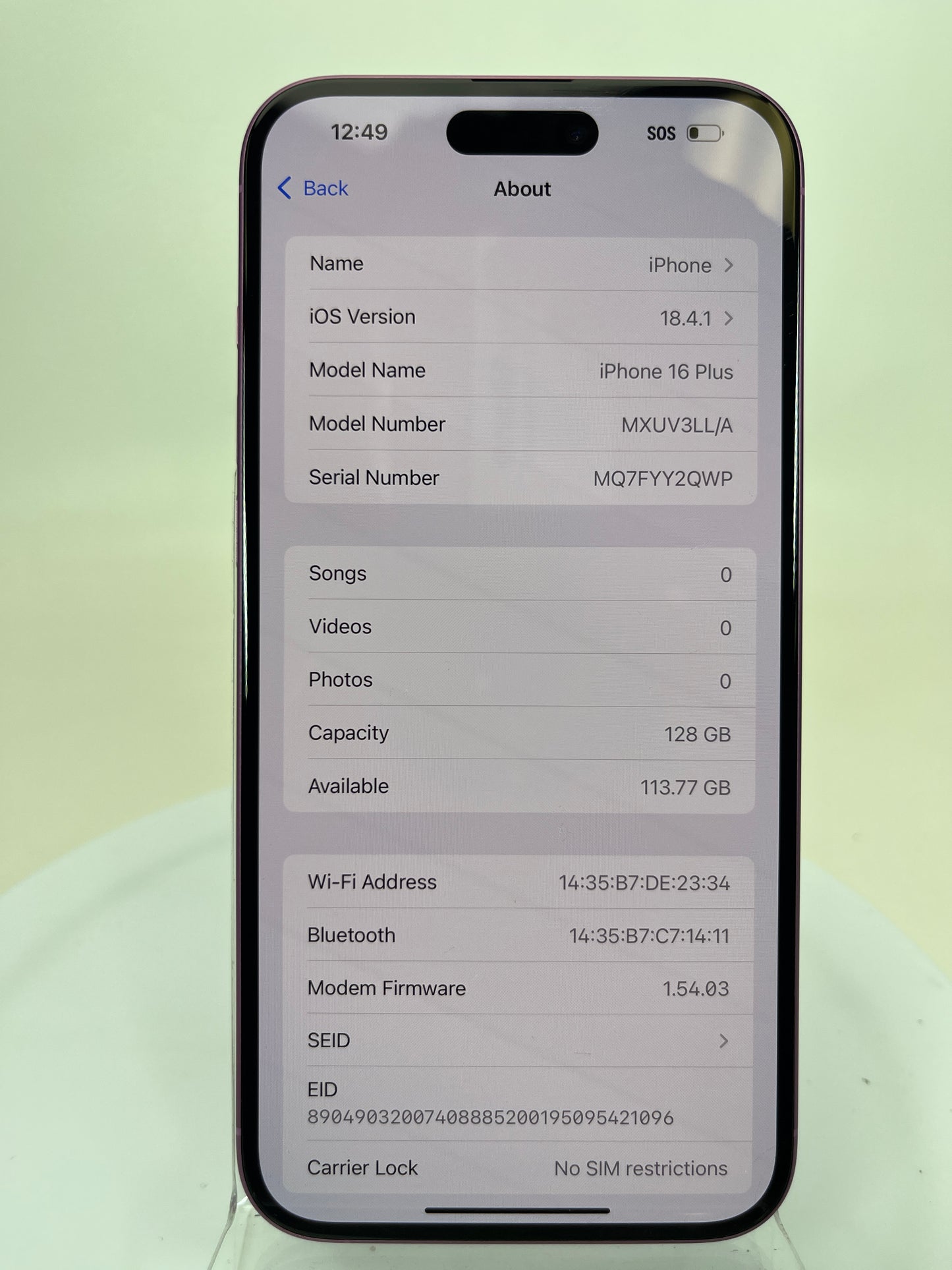 Unlocked Apple iPhone 16 Plus 128GB purple MXUV3LL/A