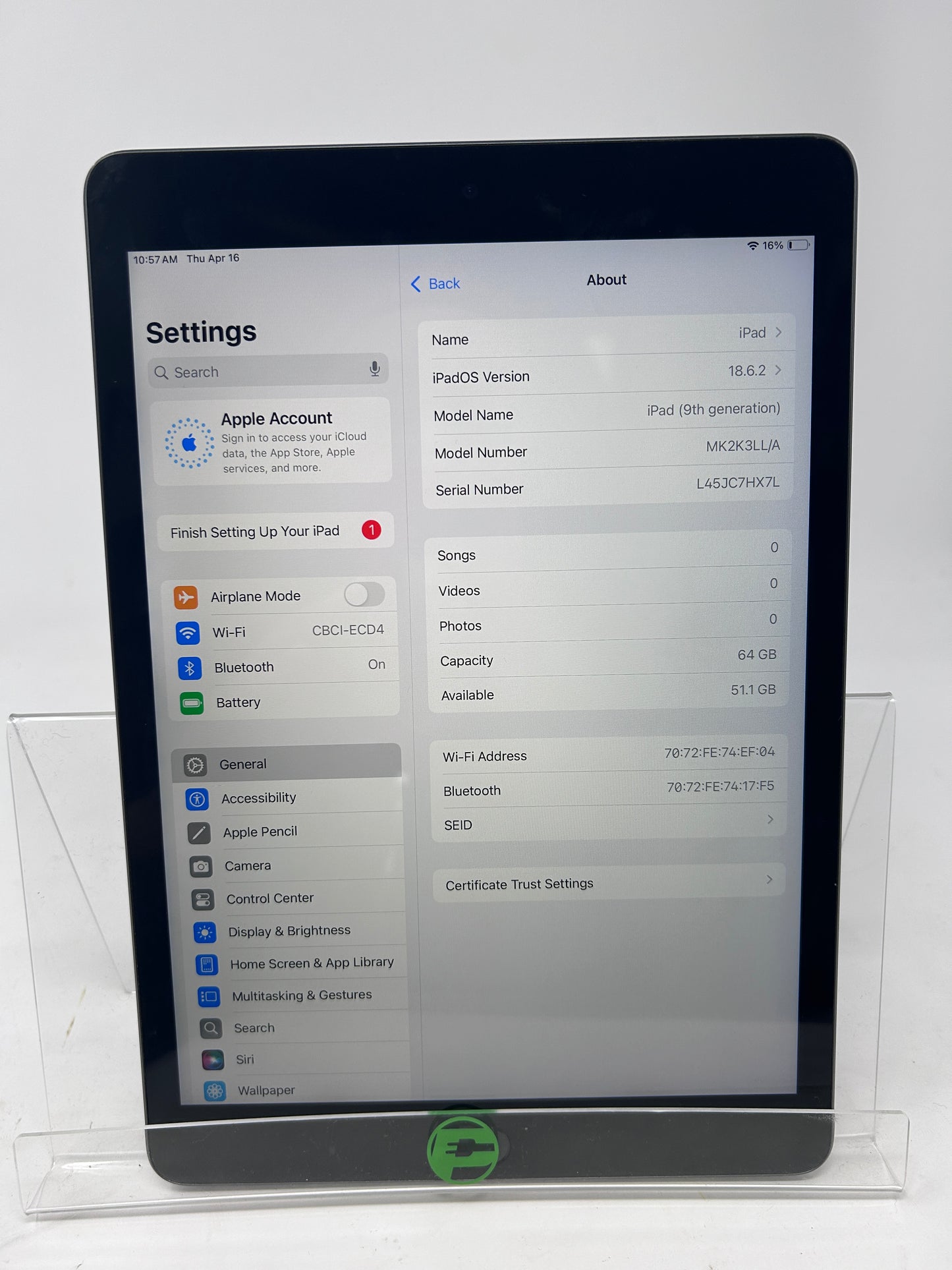 WiFi Only Apple iPad 9th Gen 64GB Silver MK2K3LL/A