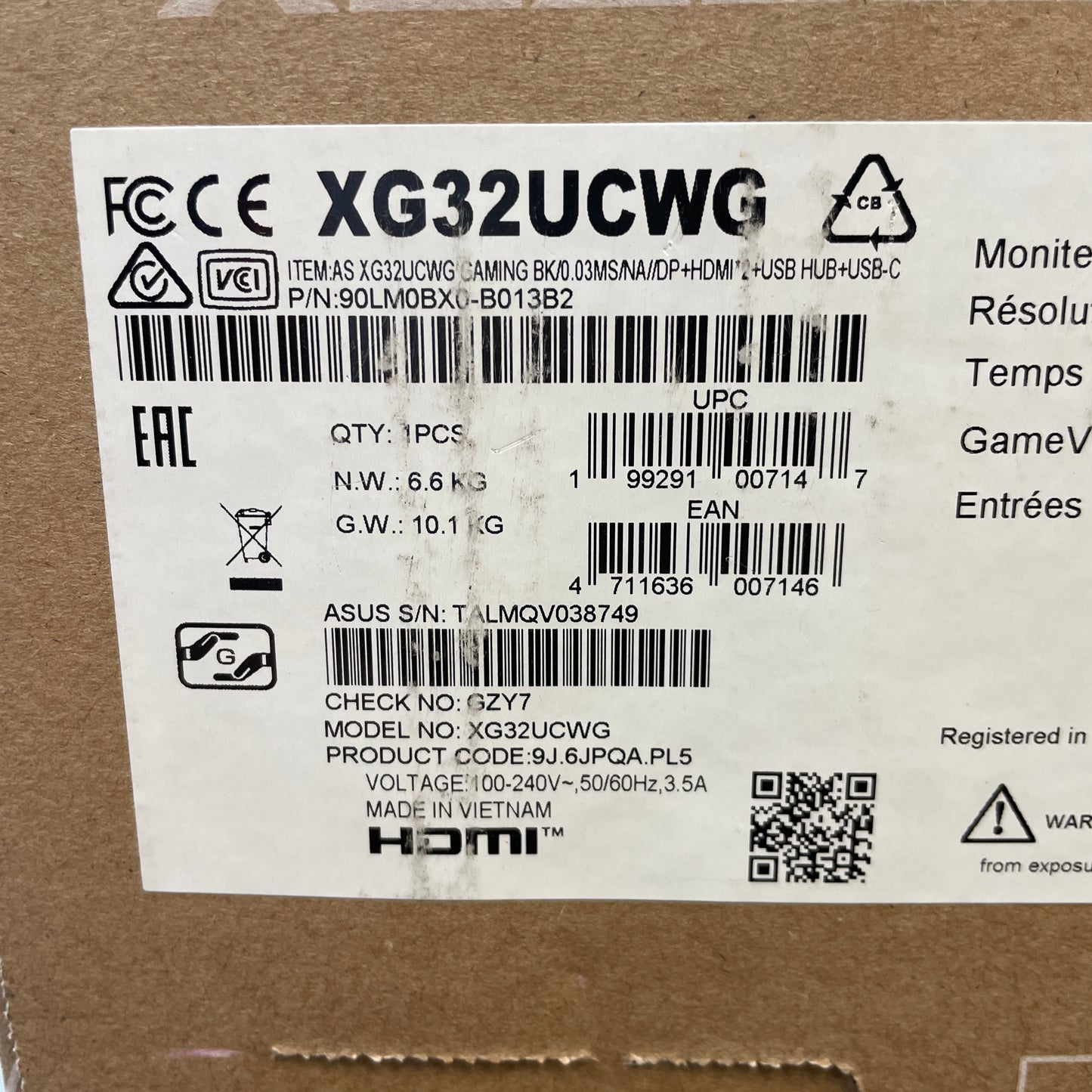 New ASUS 31.5" XG32UCWG 4K OLED OLED Gaming Monitor