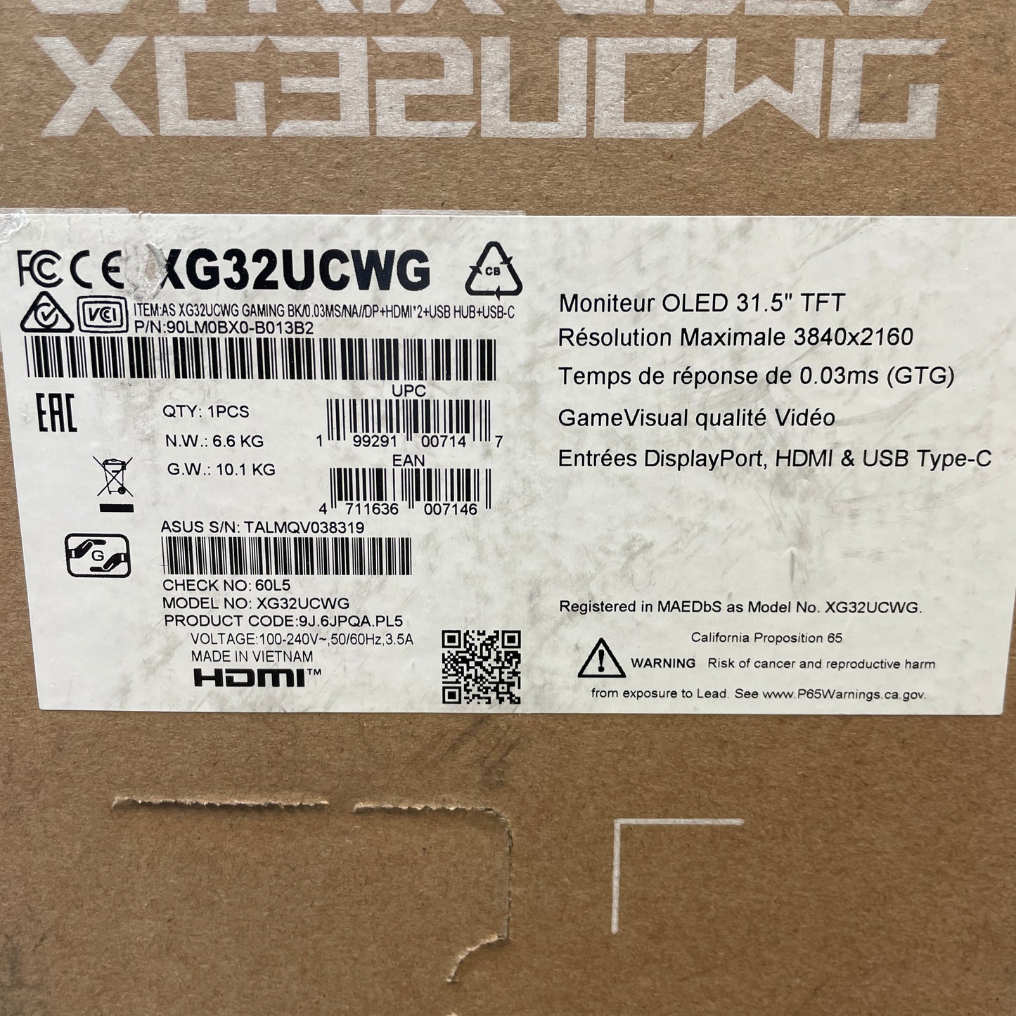 New ROG 31.5" XG32UCWG 4K OLED OLED Gaming Monitor