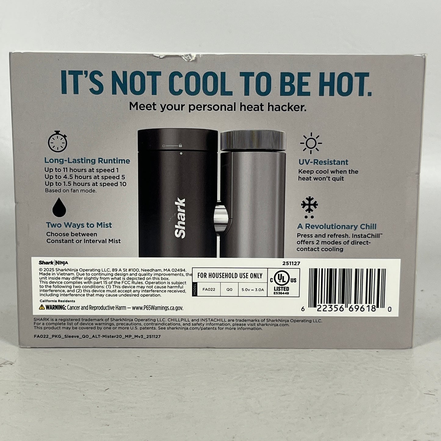 New shark Chill Pill 3-in-1 Personal Cooling System w/Fan FA022