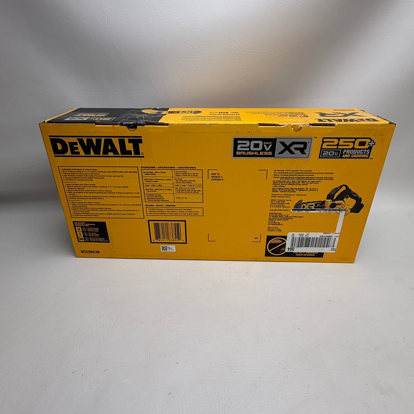 New DEWALT DCCS623B 20V MAX 8 in. Brushless Cordless Pruning Chainsaw