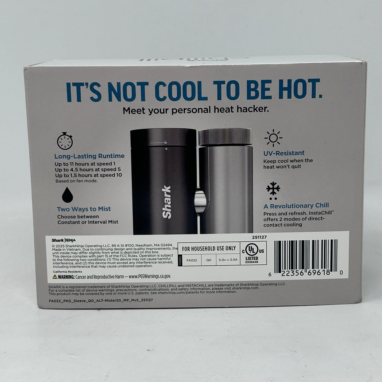 New Shark Chill Pill 3-in-1 Personal Cooling System Fan, InstaChill, Mist FA022