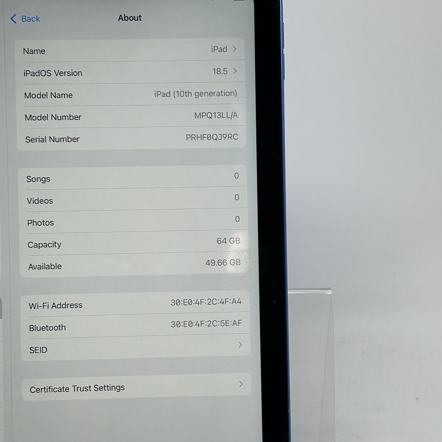 WiFi Only Apple iPad 10th Gen 64GB Blue MPQ13LL/A