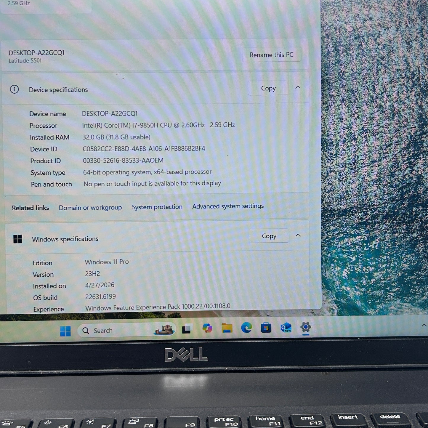 Dell Latitude 5501 15.6" i7-9850H 2.6GHz 32GB RAM 512GB SSD