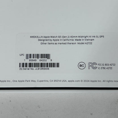 New GPS Only Apple Watch SE 2nd Gen 40MM Midnight Aluminum Ink Sport Loop MXEA3LL/A