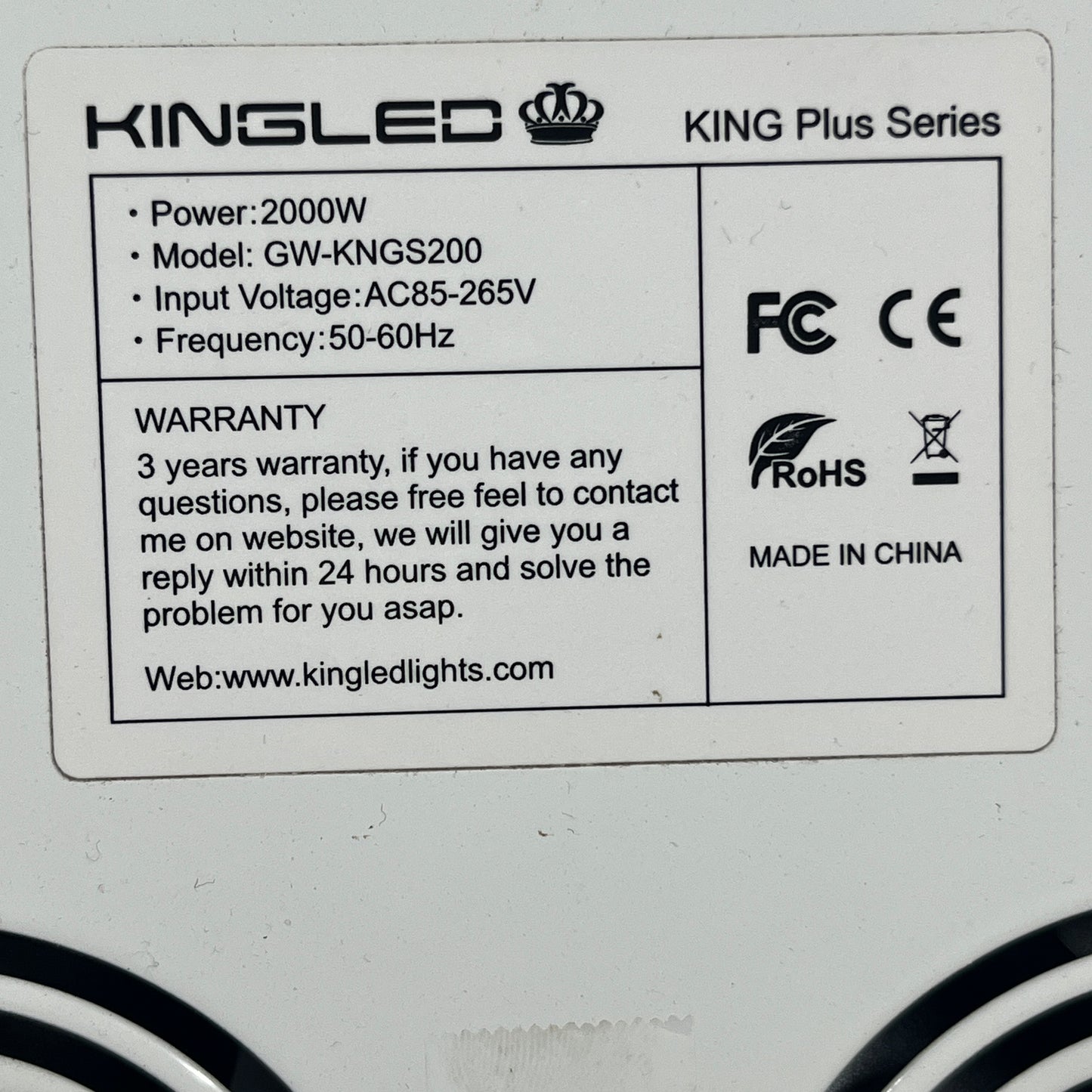 KingLED 2000W Grow Light Model No. GW-KNGS200