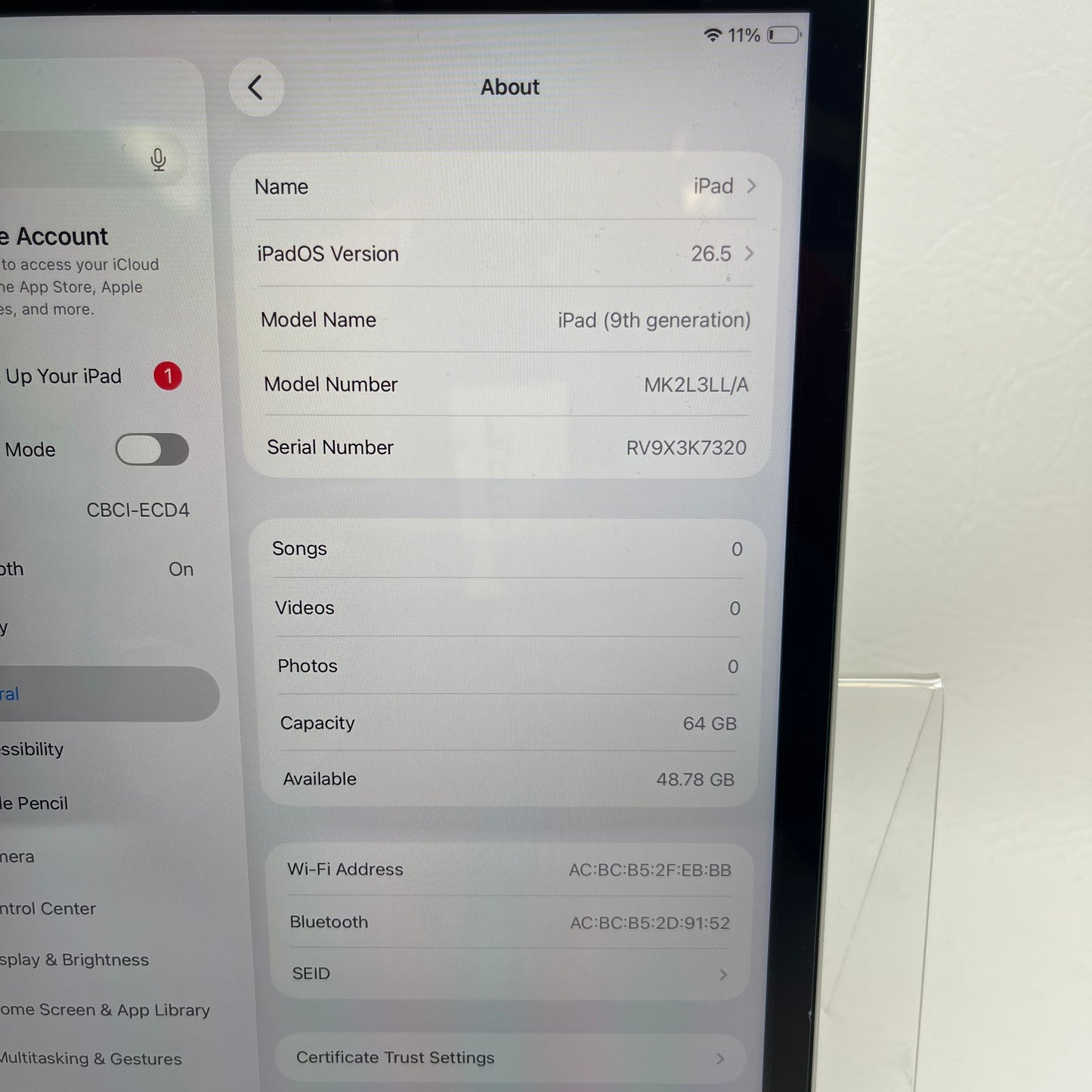 WiFi Only Apple iPad 9th Gen 64GB Silver MK2L3LL/A