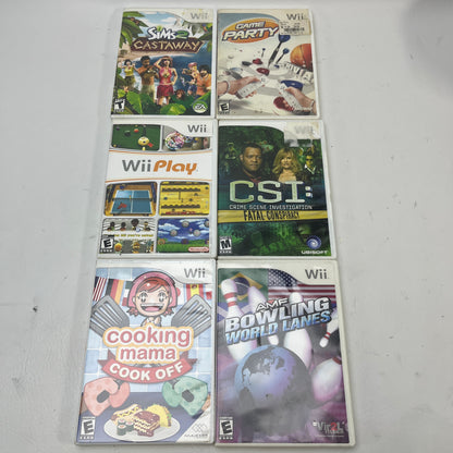 Lot of 6 Nintendo Wii Games Sims 2 Castaway Cooking Mama Wii Play CSI CIB Mix