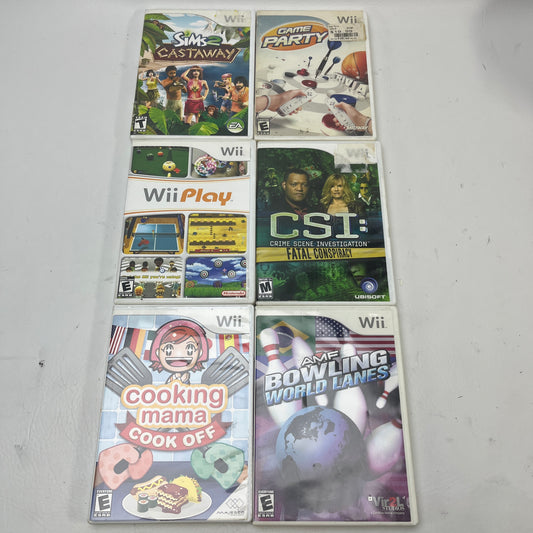 Lot of 6 Nintendo Wii Games Sims 2 Castaway Cooking Mama Wii Play CSI CIB Mix