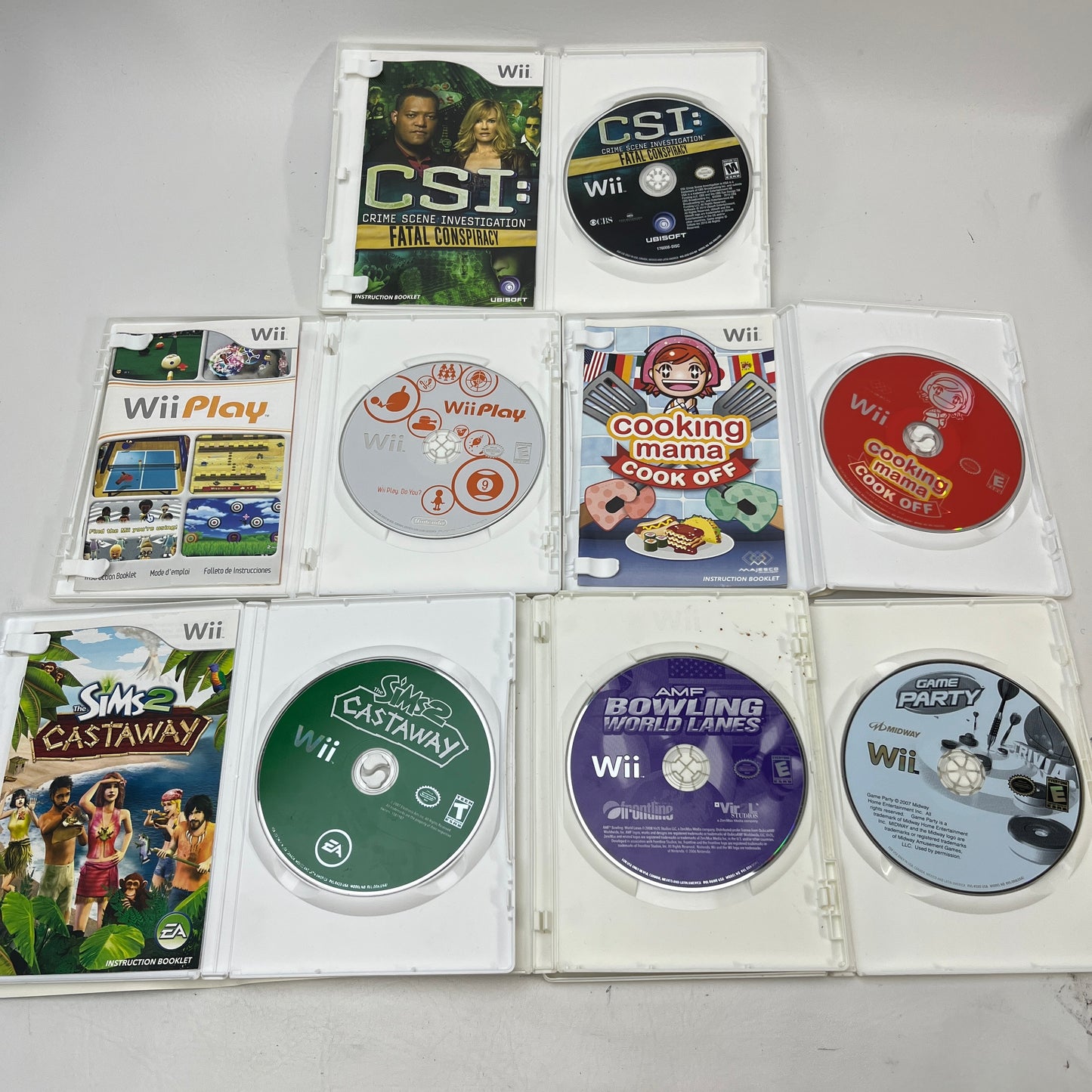 Lot of 6 Nintendo Wii Games Sims 2 Castaway Cooking Mama Wii Play CSI CIB Mix
