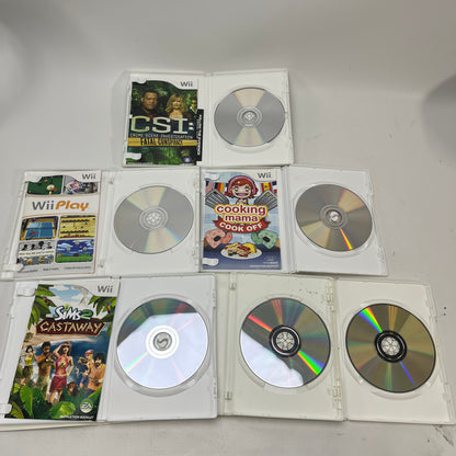 Lot of 6 Nintendo Wii Games Sims 2 Castaway Cooking Mama Wii Play CSI CIB Mix