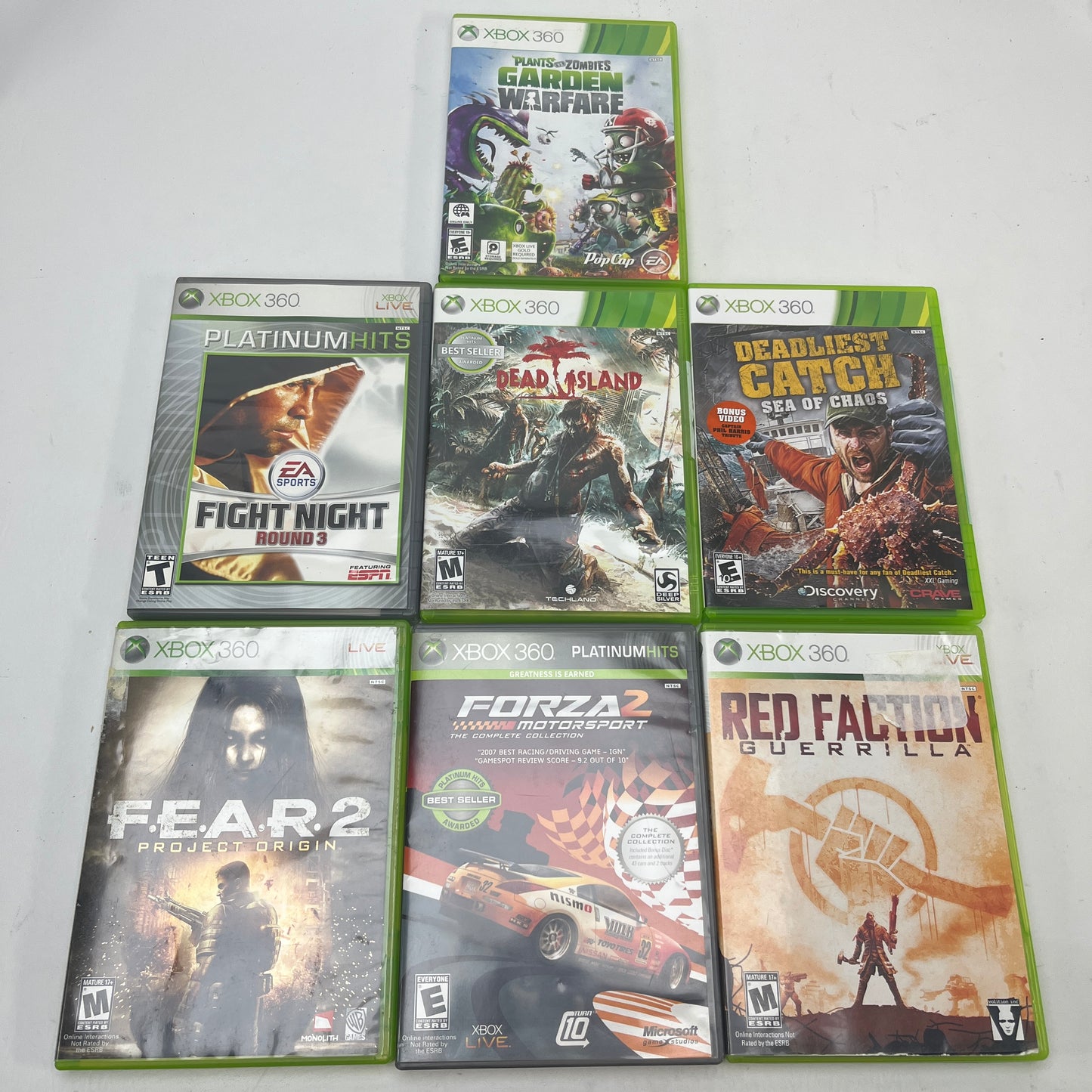 Lot of 7 Xbox 360 Games Dead Island Red Faction FEAR 2 Skate 3 Forza Fight Night
