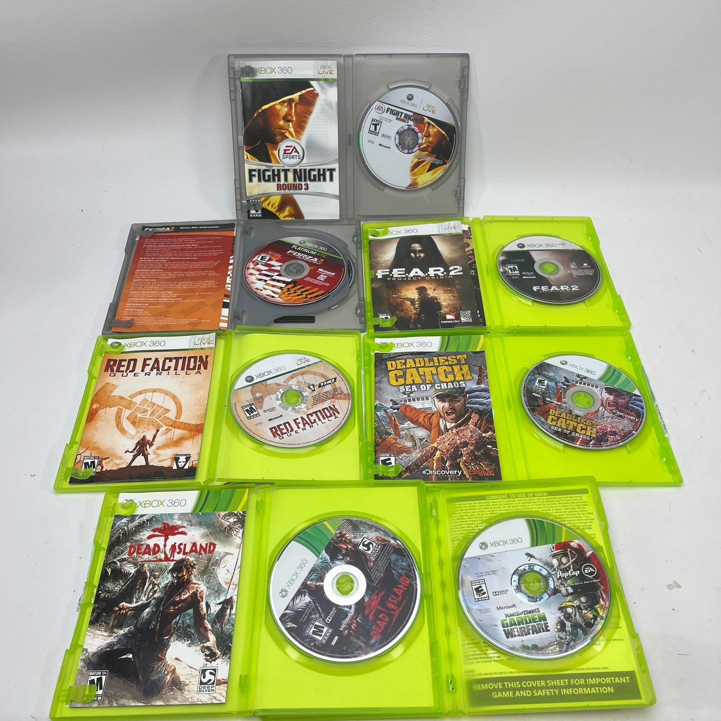 Lot of 7 Xbox 360 Games Dead Island Red Faction FEAR 2 Skate 3 Forza Fight Night