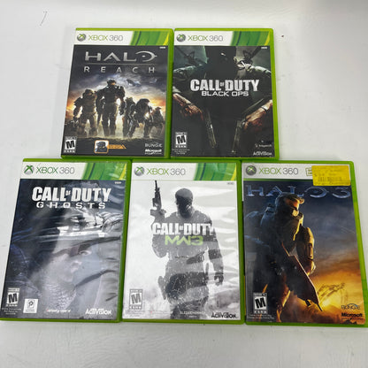 Lot of 5 Xbox 360 Games Halo Reach Halo 3 COD Black Ops Ghosts MW3 Bundle