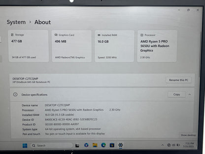 BIOS Locked/ HP EliteBook 845 G8 AMD Ryzen 5 pro 5650U  2.3GHz 16GB RAM 512GB