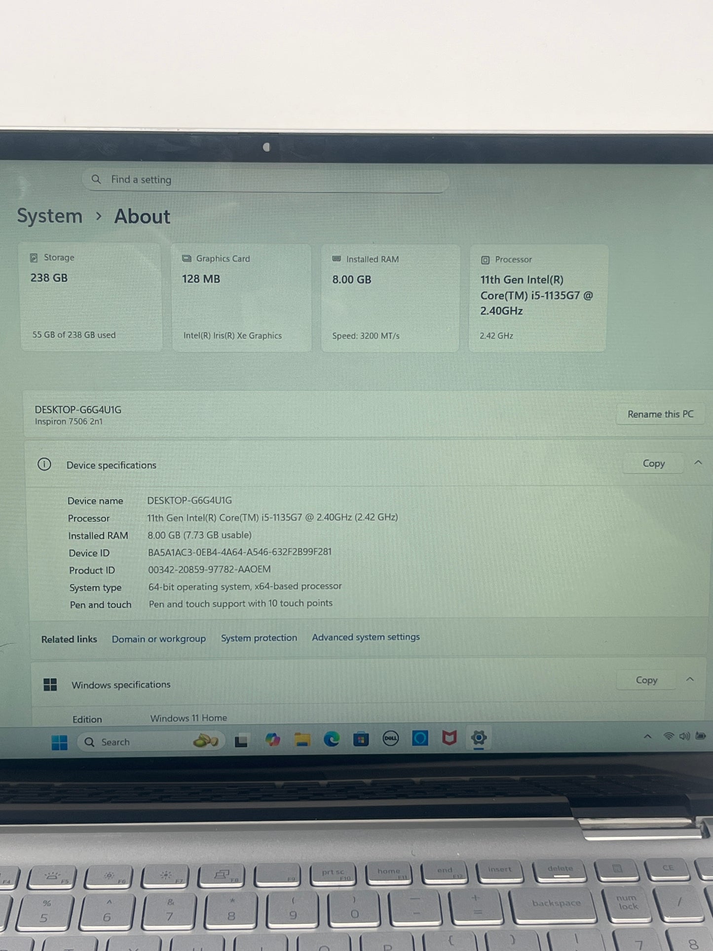 Dell Inspiron 7506 2-IN-1 15.6" i5-1155G7 2.4GHz 8GB RAM 256GB SSD