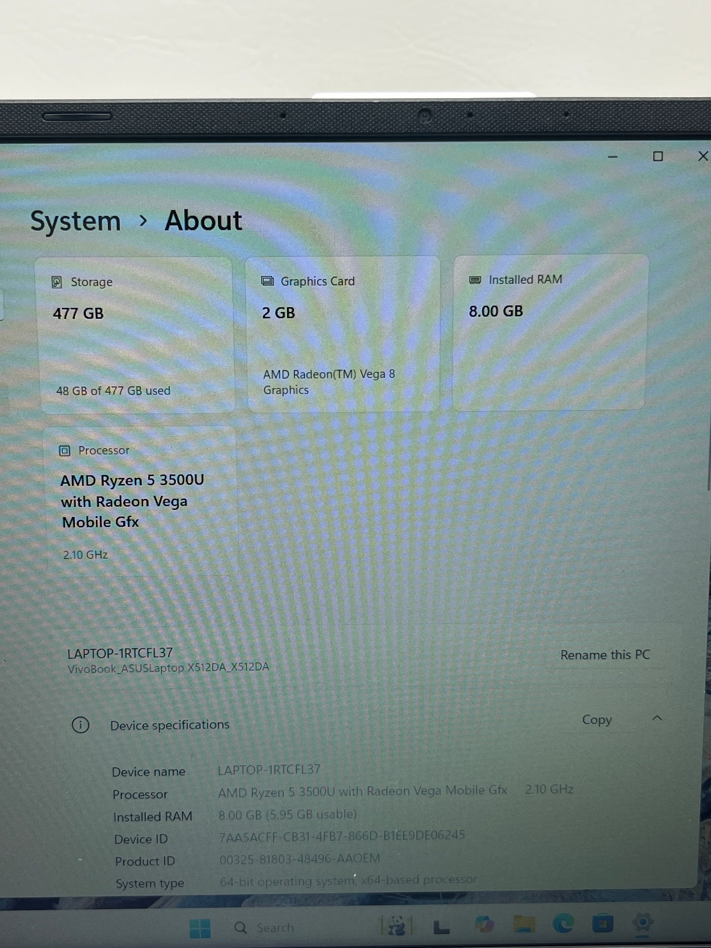 Asus Vivobook 15 X512D 15.6" AMD Ryzen 5 3500U 2.1GHz 6GB RAM 500GB SSD AMD Radeon (TM) Vega 8