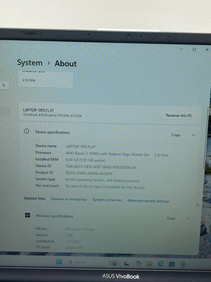 Asus Vivobook 15 X512D 15.6" AMD Ryzen 5 3500U 2.1GHz 6GB RAM 500GB SSD AMD Radeon (TM) Vega 8