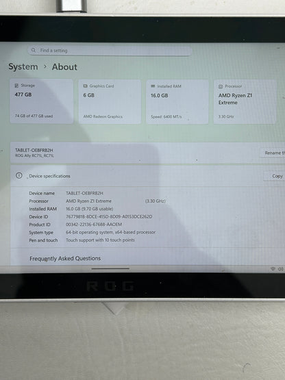 Asus ROG Ally 7" AMD Ryzen Z1 Extreme 16GB RAM 512GB White