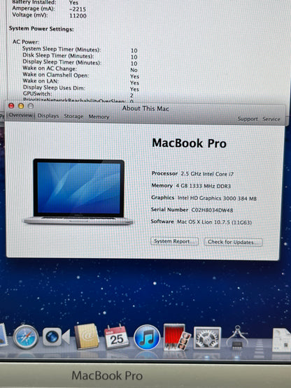 2011 Apple MacBook Pro 16" i7 2.5GHz 4GB RAM 1TB SSD Silver A1297