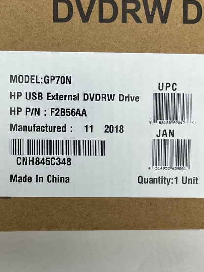 New HP External USB DVD RW DVDRW GP70N Drive Read Write F2B56AA