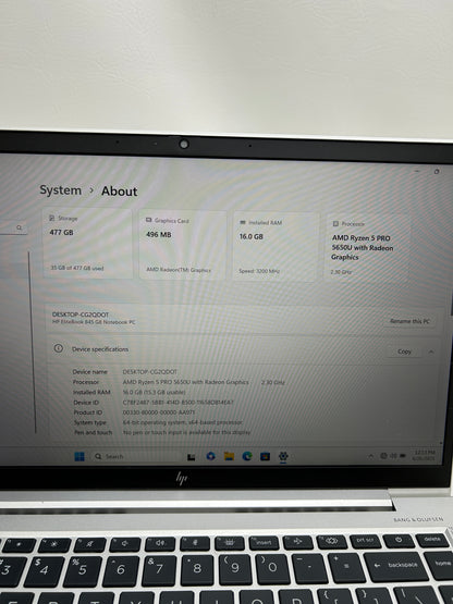 Bios Locked/HP EliteBook 845 G8 14" AMD Ryzen 5 Pro 5650U 2.3GHz 16GB RAM 512GB SSD