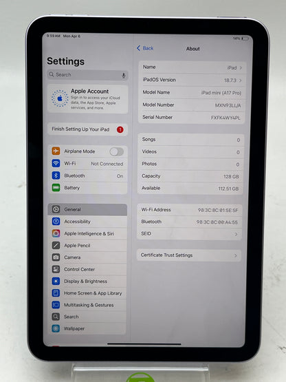 WiFi Only Apple iPad mini (A17 Pro) 512GB Space Gray MXN93LL/A