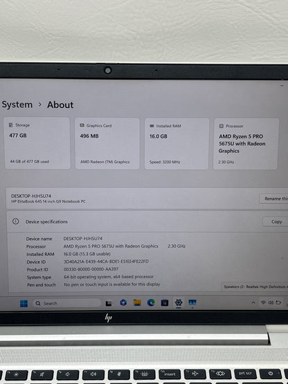 HP EliteBook 645 G9 14" Ryzen 5 Pro 5675U 2.3GHz 16GB RAM 512GB SSD AMD Radeon