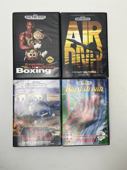Lot of 4 Sega Genesis Evander Holyfield's Real Deal Boxing,Air Diver,Super Thunder Blade & Hard Drivin Games