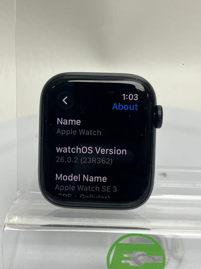 Unlocked Apple Watch SE 3 44MM Midnight Aluminum Black Sport Band MEPJ4W/A
