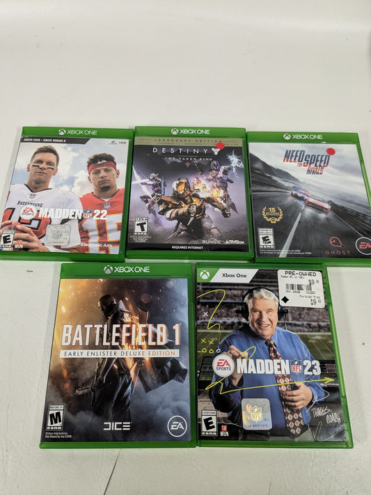 Lot of 5 Microsoft Xbox One Games Madden NFL 22 23 Destiny Taken King NFS Rivals