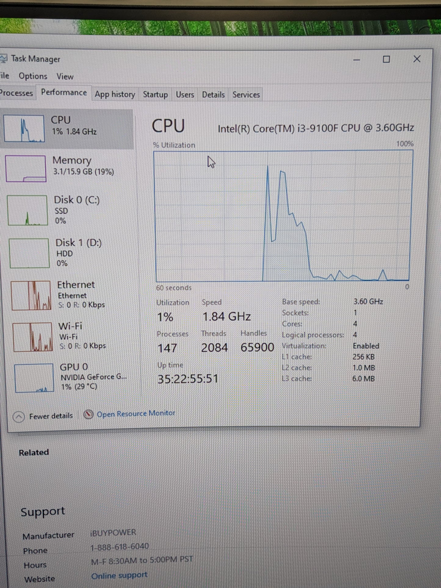 iBuyPower Custom PC Core i3-9100F 3.60GHz 16GB RAM 1TB SSD Nvidia GeForce GTX 16