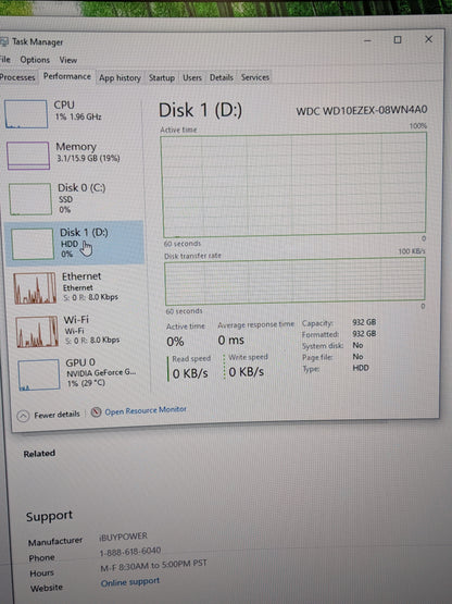 iBuyPower Custom PC Core i3-9100F 3.60GHz 16GB RAM 1TB SSD Nvidia GeForce GTX 16