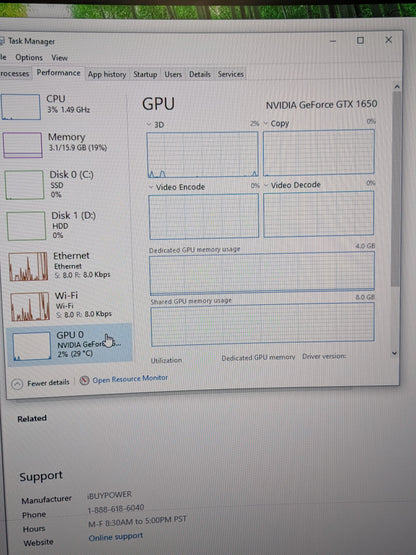 iBuyPower Custom PC Core i3-9100F 3.60GHz 16GB RAM 1TB SSD Nvidia GeForce GTX 16
