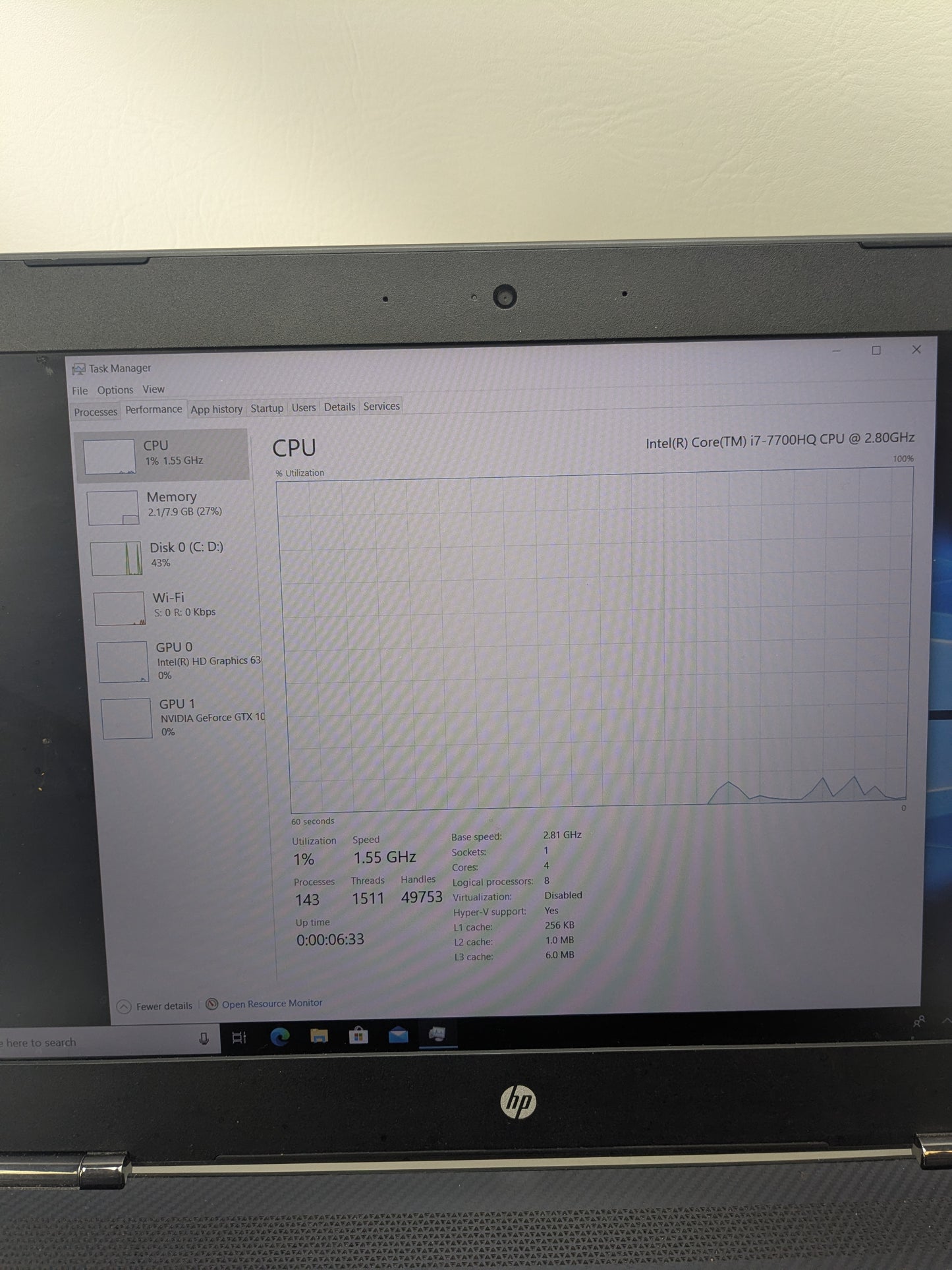 HP Omen QEOIGAAG 15.6" i7-7700HQ 2.8GHz 8GB RAM 1TB SSD GeForce GTX 1050