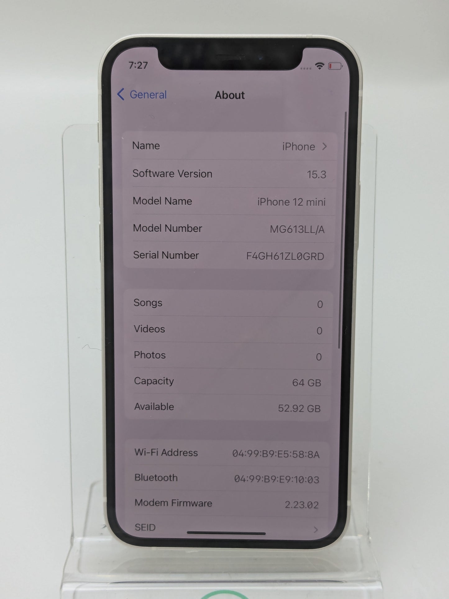 Factory Unlocked Apple iPhone 12 Mini 64GB White MG613LL/A
