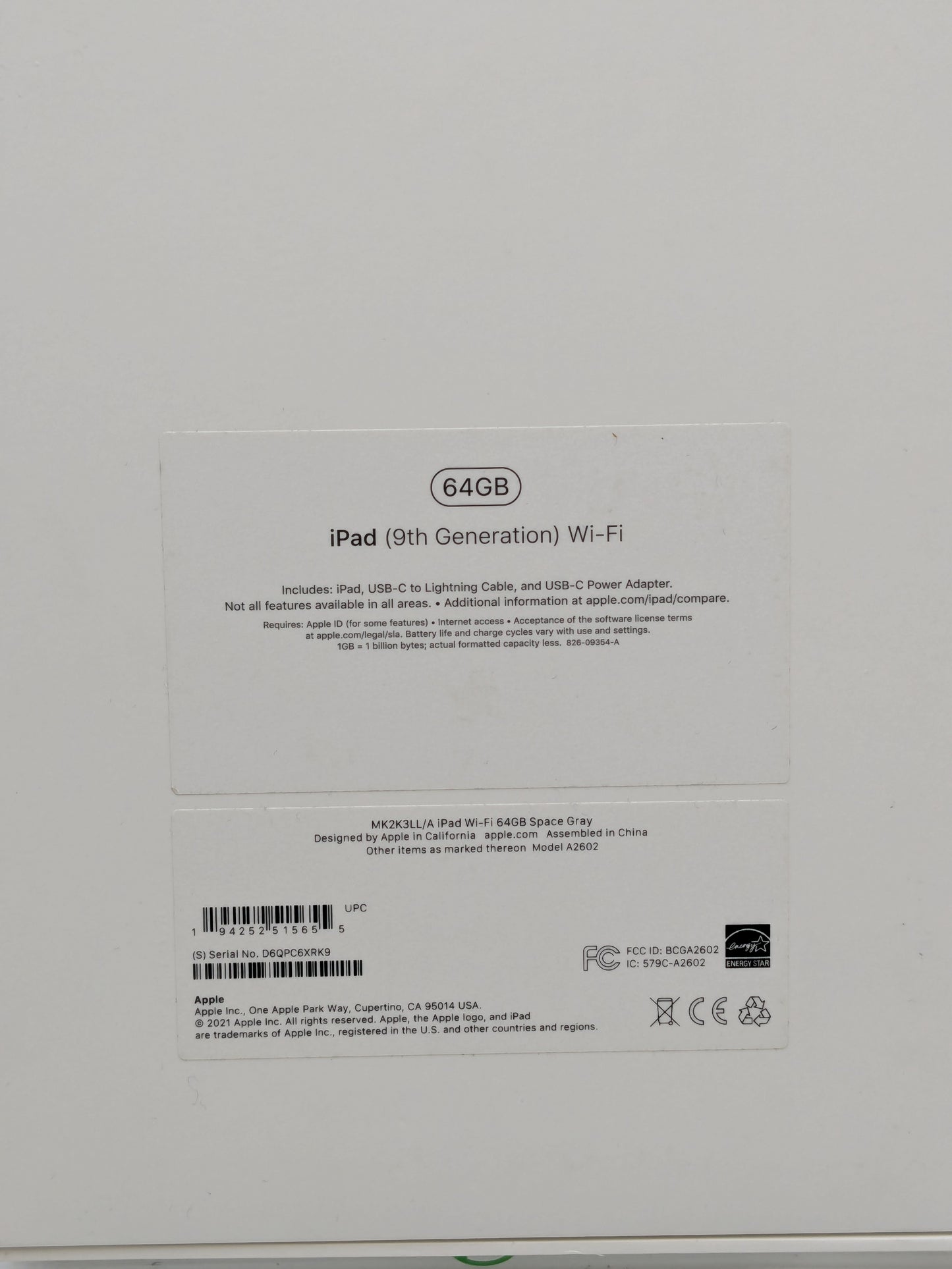 WiFi Only Apple iPad 9th Gen 64GB Space Gray MK2K3LL/A