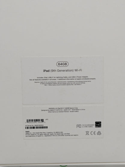 WiFi Only Apple iPad 9th Gen 64GB Space Gray MK2K3LL/A