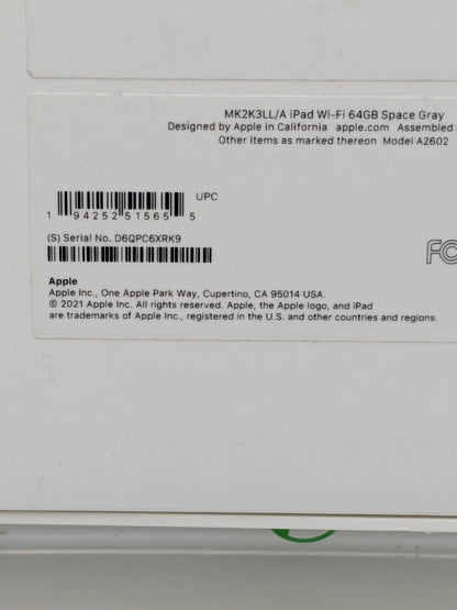 WiFi Only Apple iPad 9th Gen 64GB Space Gray MK2K3LL/A