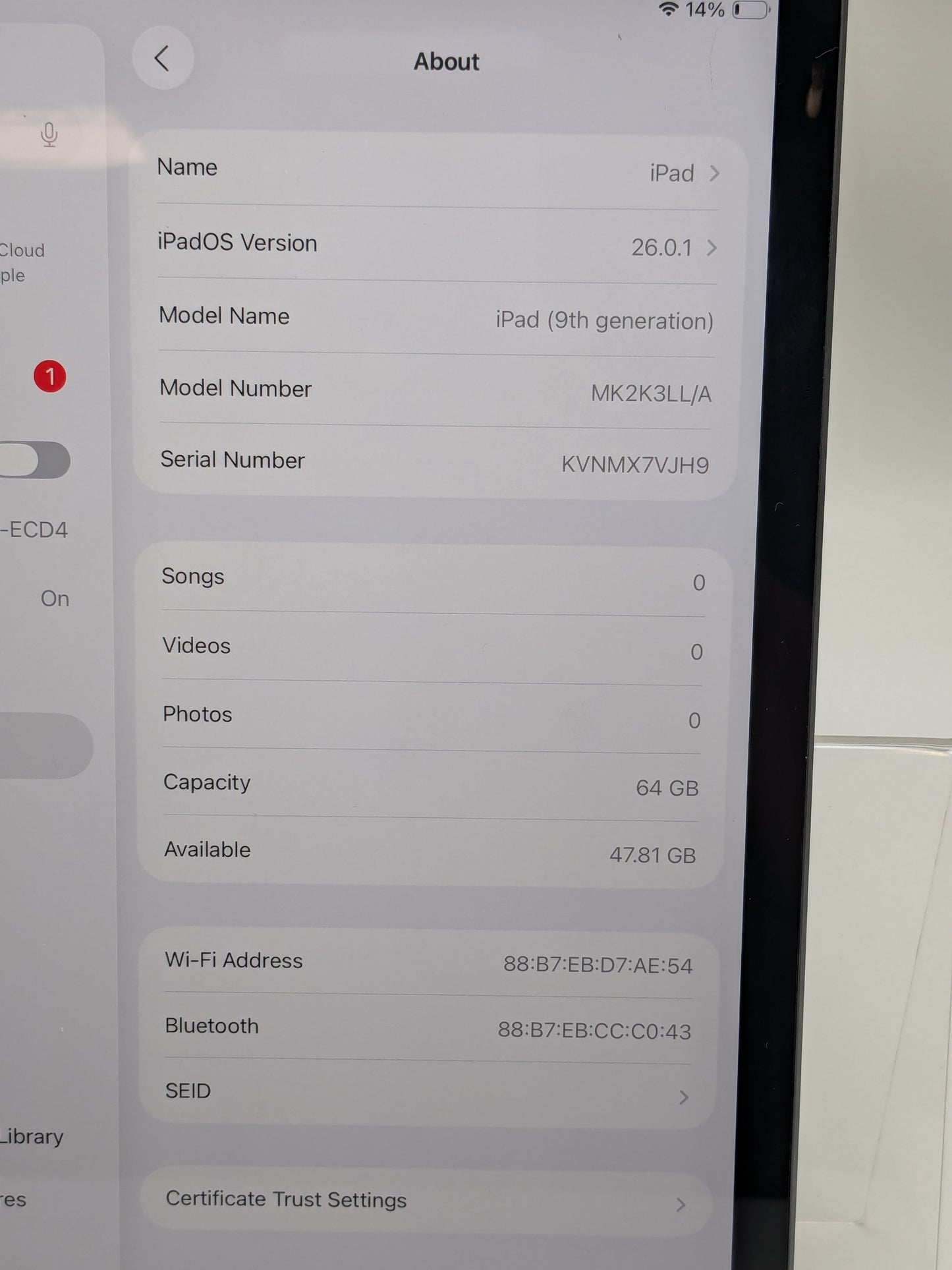 WiFi Only Apple iPad 9th Gen 64GB Space Gray MK2K3LL/A