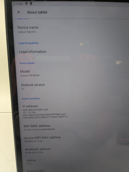 WiFi Only Lenovo Tab K10 32GB Black TB-X6C6F