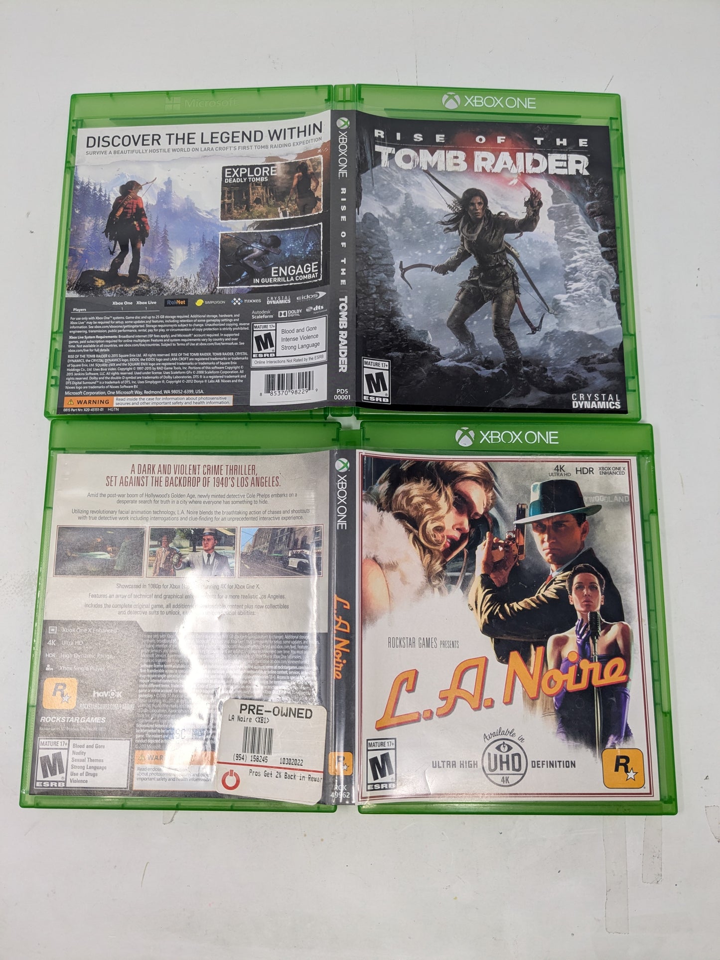 Lot of 2 Microsoft Xbox One Games L.A. Noire Rise of the Tomb Raider