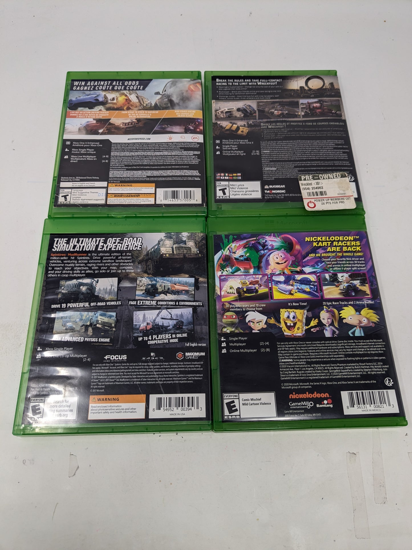 Lot of 4 Microsoft Xbox One Games MudRunner Need for Speed Payback Wreckfest 