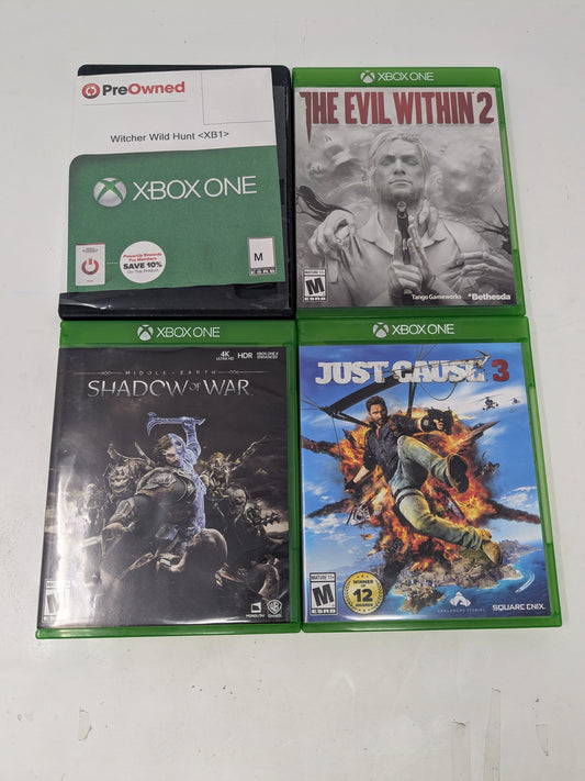 Lot of 4 Xbox One Game Witcher 3 Evil Within 2 Shadow of War Just Cause 3