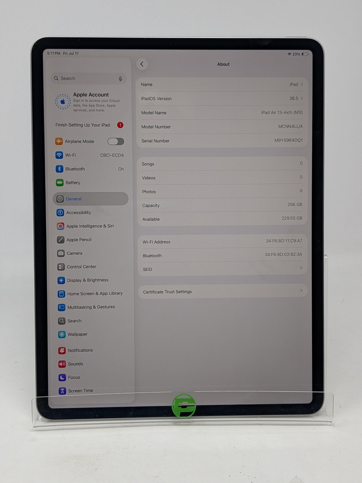 WiFi Only Apple iPad Air 13" M3 256GB Space Gray MCNN4LL/A