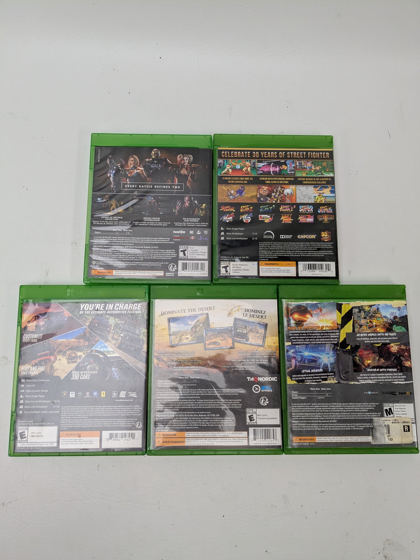 Lot of 5 Xbox One Games Forza Horizon 3 Injustice 2 Street Fighter Sunset