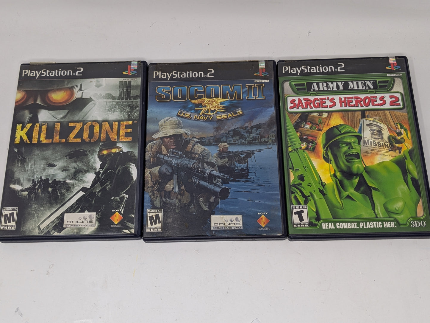Lot of 3 PS2 Games Killzone SOCOM II US Navy SEALs Army Men Sarge's Heroes 2
