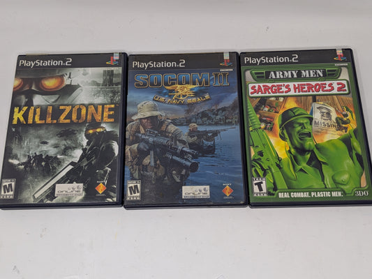 Lot of 3 PS2 Games Killzone SOCOM II US Navy SEALs Army Men Sarge's Heroes 2