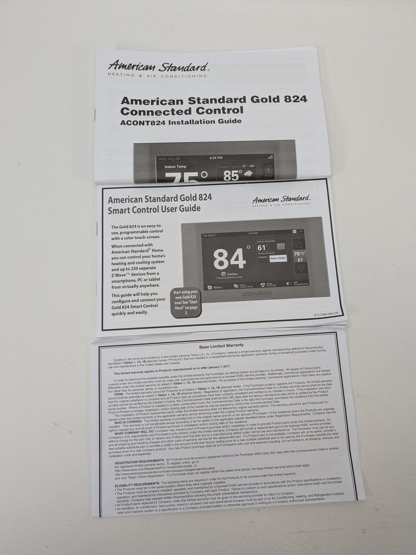American Standard Gold 824 Thermostat Control Touchscreen ACONT824AS52D